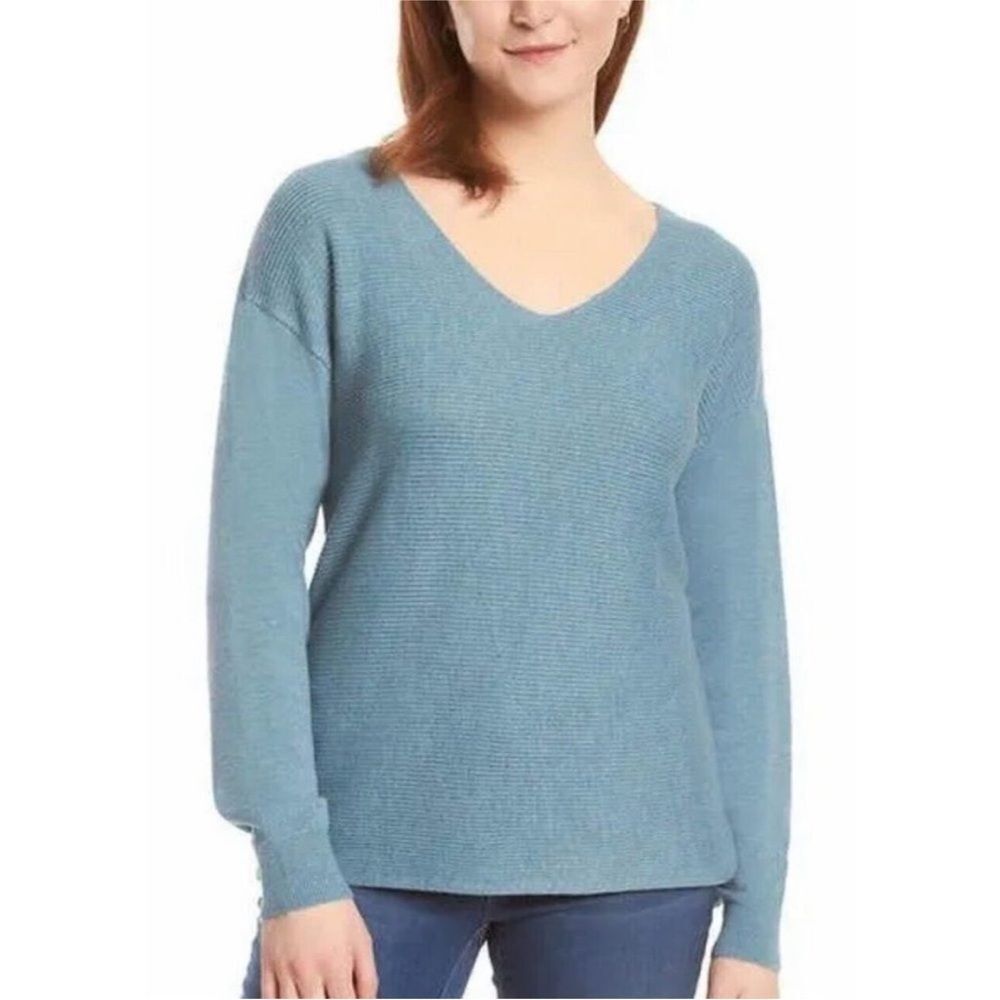 Ella Moss Soft Light Blue V-Neck Ribbed Knit Sweater Size Small Winter Soft Chic